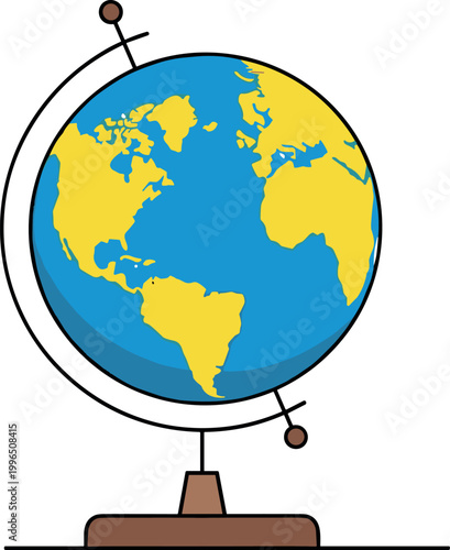 Colorful Flat Style World Globe on Stand for Education, Geography, School, Travel, and Global Map Learning Illustration Designs