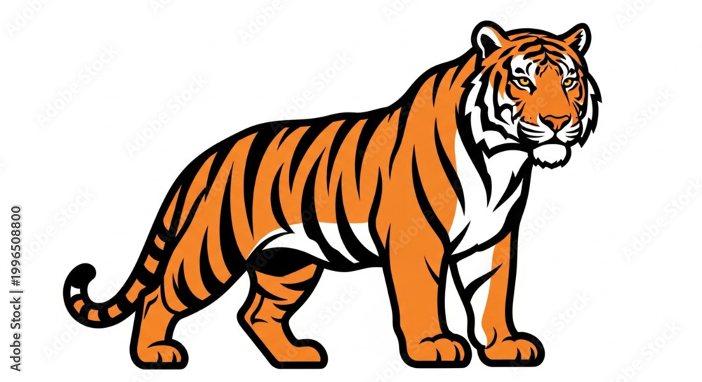 Obraz premium A majestic tiger standing confidently with its distinctive orange and black stripes.