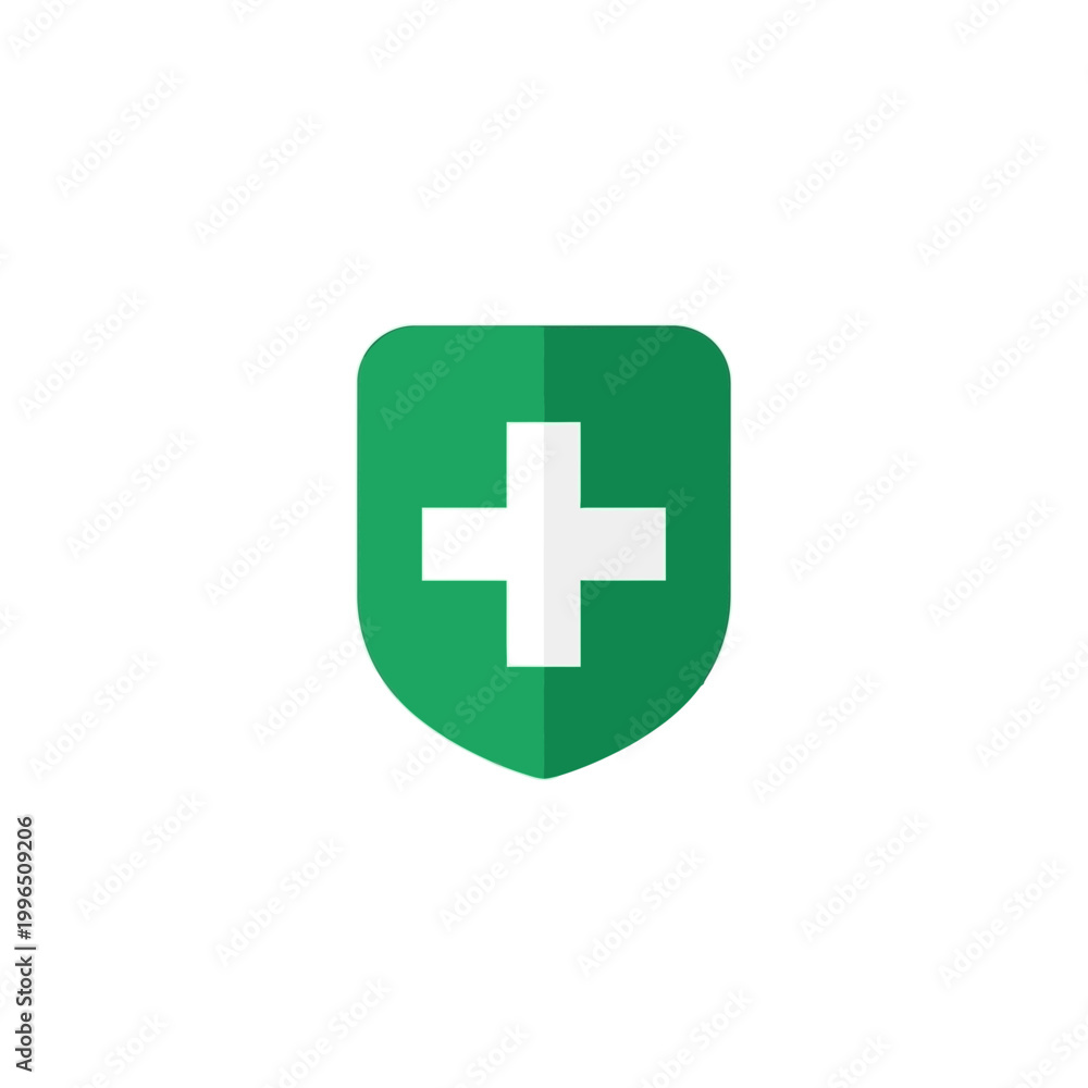 Obraz premium Flat vector icon of a green shield with a white medical cross. EPS Editable. Vector Illustrations.