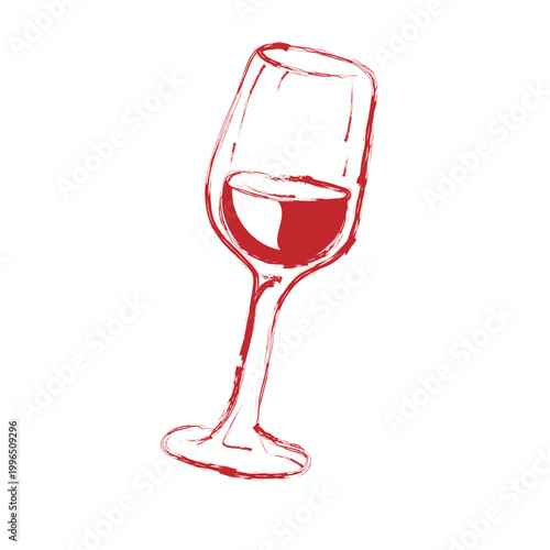Single Wine Glass Hand Drawn Red Sketch Minimal Illustration