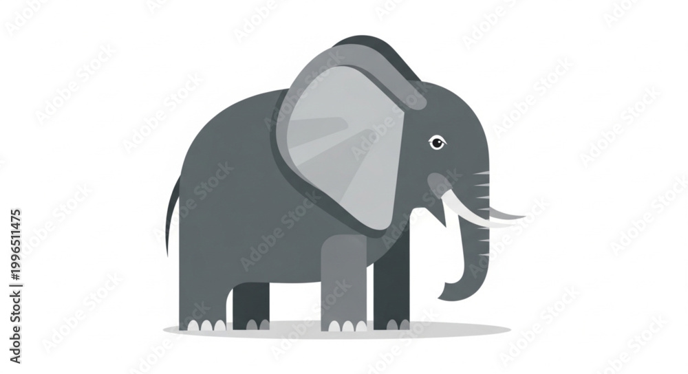 Obraz premium Cute cartoon elephant illustration with big ears and tusks.