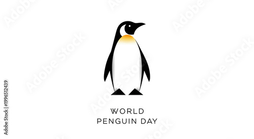 A minimalist vector illustration commemorates World Penguin Day, featuring a stylized penguin with simple shapes and a clean design, set against a bright white background