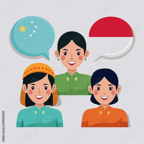 Diverse People Communicating with National Flags and Speech Bubbles