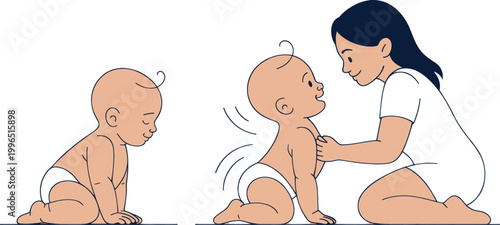 Mother playing with her crawling baby on the floor illustrates the nurturing bond and early interaction stages that define the emotional connection between a parent and their developing child.