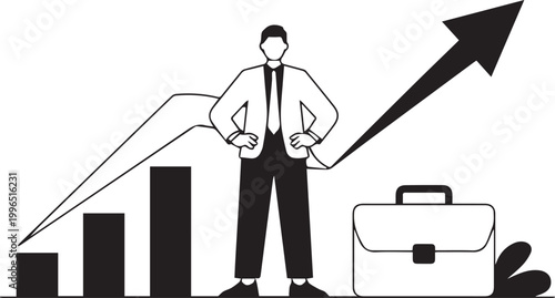 businessman with briefcase with analytics upward trends 