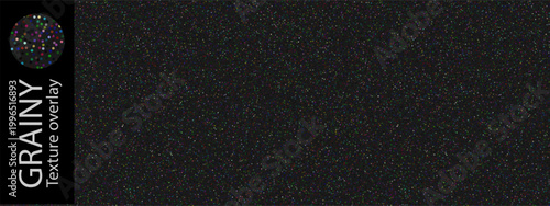Noise filter with seamless grain texture, gradient dots vignette for black paper. Film grainy pattern and fine dotted overlay, gray silver pixelation dark texture. Diffuse cloud of circles structure
