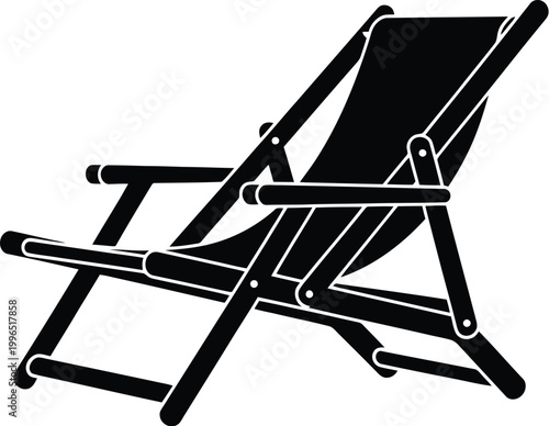 Beach chair icon silhouette vector of folding wooden deckchair for summer vacation design.