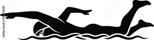 Professional swimmer performing crawl stroke in water silhouette illustration.