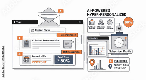 AI Powered Hyper Personalized Email Marketing Strategy Infographic Illustrating Automation and Data Driven Customer Engagement