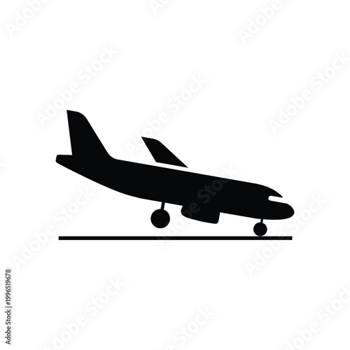 Silhouette of an airplane preparing for takeoff on a runway, representing travel and aviation