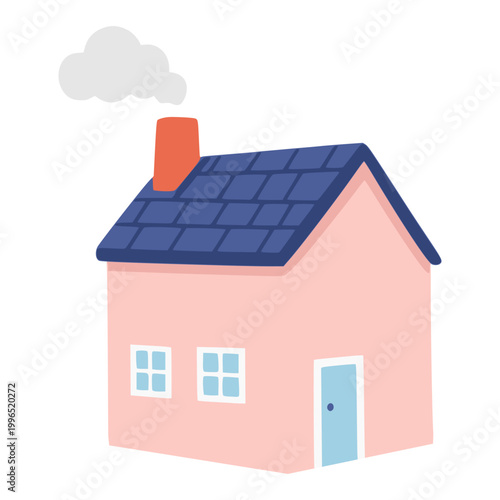 cartoon hand drawn house property with chimney flat color vector illustration template design