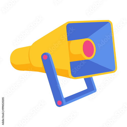 yellow and blue loudspeaker horn megaphone announcement flat color vector illustration template design