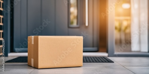 Cardboard Parcel Box on House Doorstep