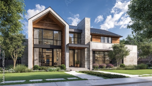 Modern luxury residence with striking architectural elements and natural light