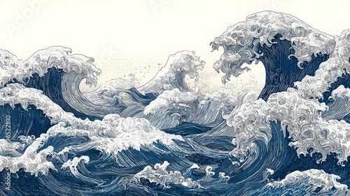 Vintage ocean sea wave vector illustration