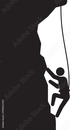 Rock climbing athlete on a steep cliff silhouette