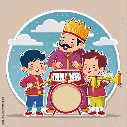 King and Children Playing Musical Instruments