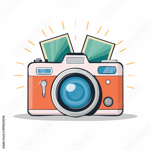 Retro Camera with Emerging Photos Illustration