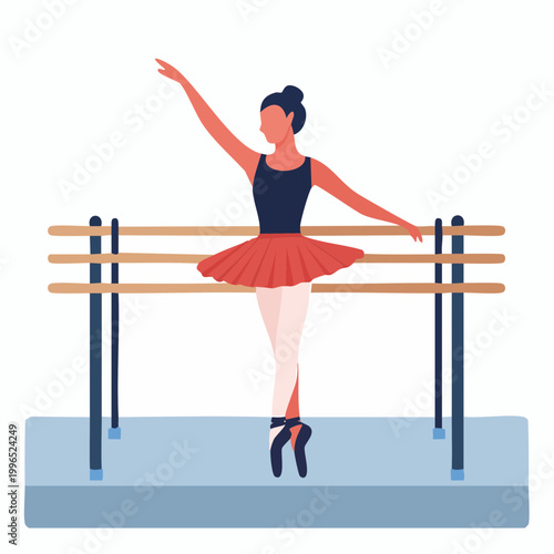 Ballerina Practicing at Ballet Barre