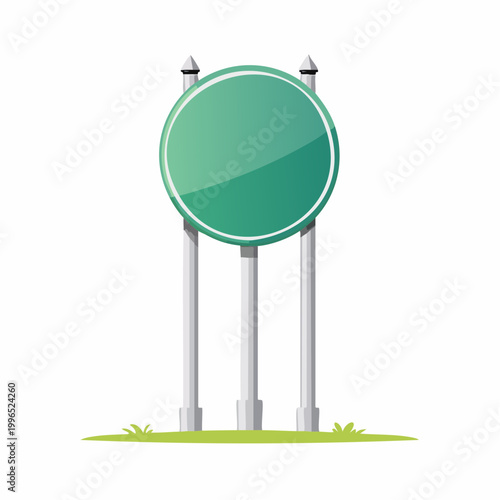 Blank Green Circular Road Sign on Posts
