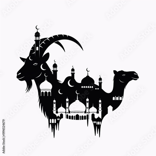 Creative Sacrificial Animal Silhouette with Mosque Landscape