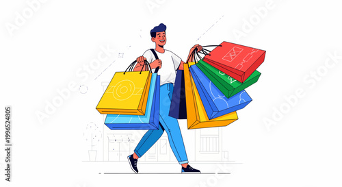 Man Carrying Colorful Shopping Bags.