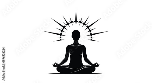 meditating figure with radiant aura silhouette high quality