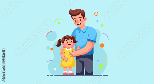 An illustration of a happy father and his young daughter embracing, showing a loving family bond.