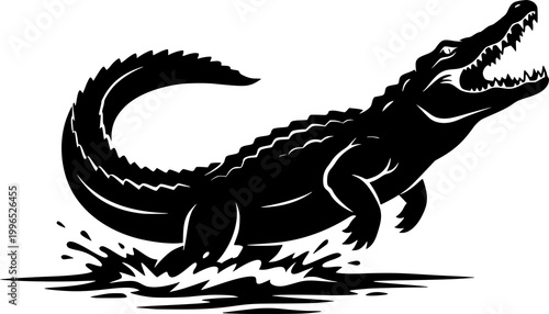 Aggressive Crocodile Jumping Attack Vector – Wild Alligator Strike Illustration for T Shirt and Tattoo Design