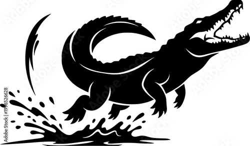 Fierce Crocodile Splash Attack Vector – Aggressive Alligator Jumping Out of Water for Streetwear T Shirt Design