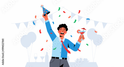 Man Celebrating with Party Horn.
