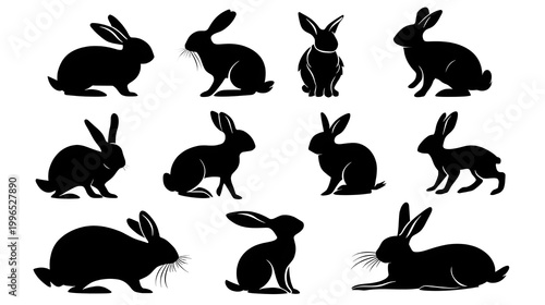 set of rabbits silhouettes
