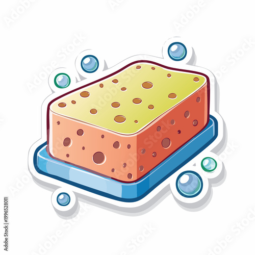 Cartoon Sponge on Soap Dish with Bubbles