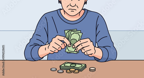 Man counting money at a table.