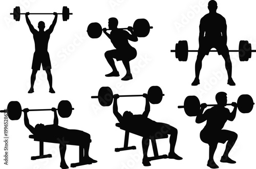 Weightlifting and Strength Training Silhouette Vector Set for Fitness, Gym, and Workout Designs