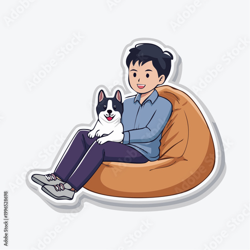 Man and Dog Relaxing on Beanbag Chair