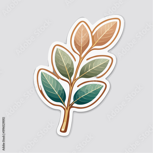 Stylized Branch with Green and Brown Leaves