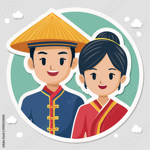 Asian Couple in Traditional Attire