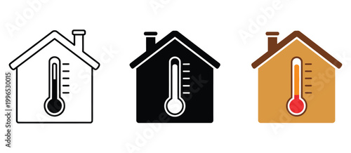 Smart home temperature icon thermostat control, climate, smart device, stroke filled and colored icon set