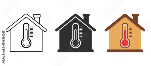 Smart home temperature icon thermostat control, climate, smart device, stroke filled and colored icon set, modern vector illustration