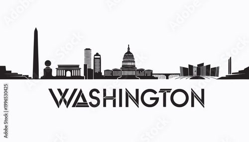 Washington DC Skyline Silhouette with Capital City Landmarks