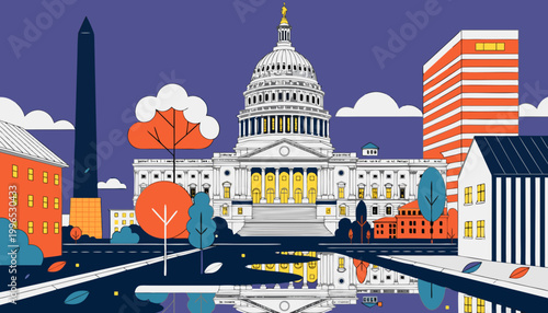 Washington DC Skyline Vector Illustration with US Capitol Building