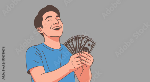 Man holding a lot of money.