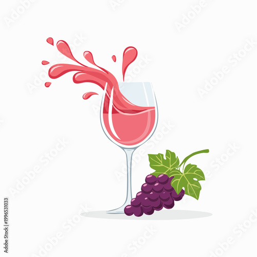 Red Wine Splash in Glass with Grapes