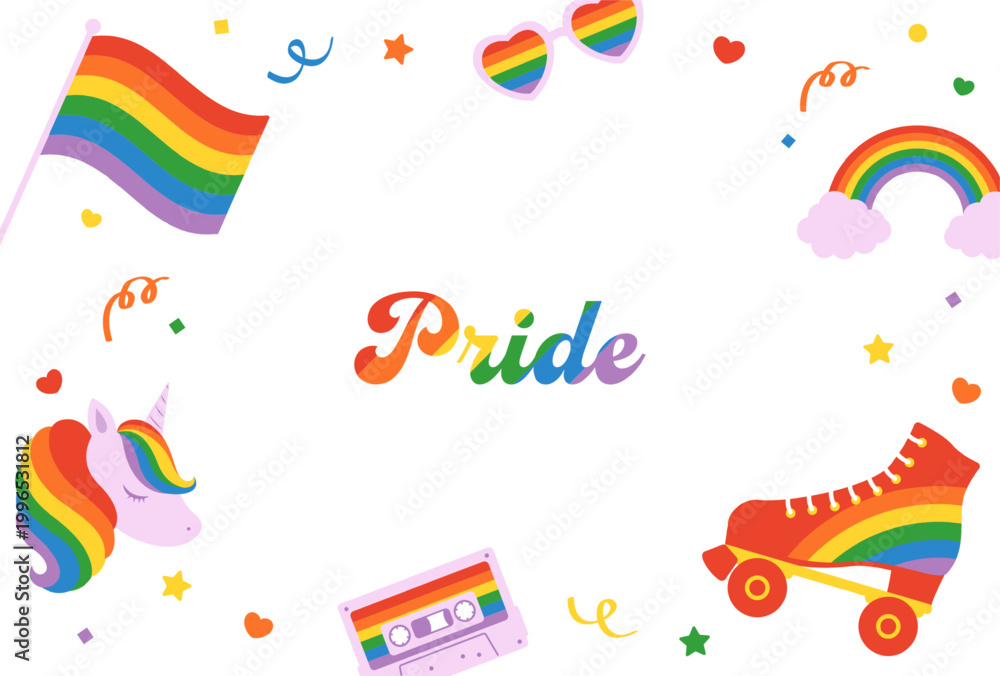 Fototapeta premium Cute Rainbow Icon Frame for Happy Pride Month, LGBTQ+ Concept Vector Illustration