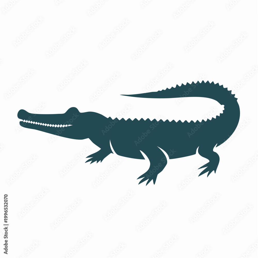 Fototapeta premium Silhouette of a powerful alligator with a long tail, a classic reptile icon