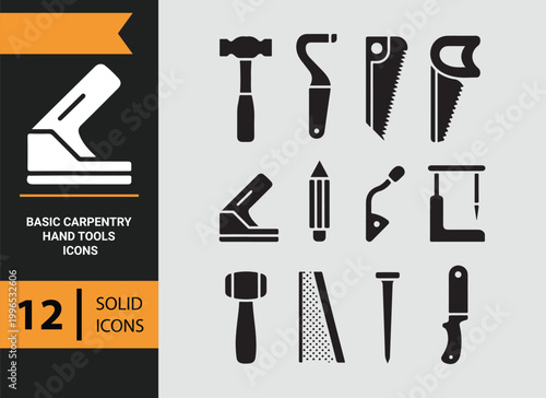 Essential Carpentry Hand Tools Workshop Icon Set