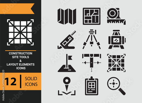 Construction Site Layout Tools Elements Engineering Icons Set