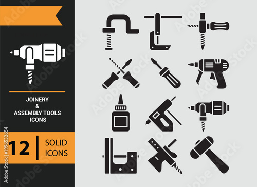 Joinery Assembly Tools Furniture Building Icons Set
