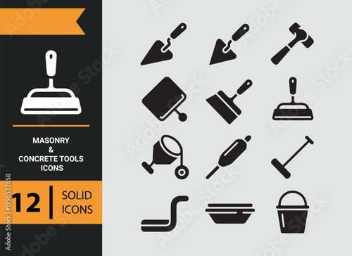 Masonry Concrete Tools Brickwork Construction Icons Set